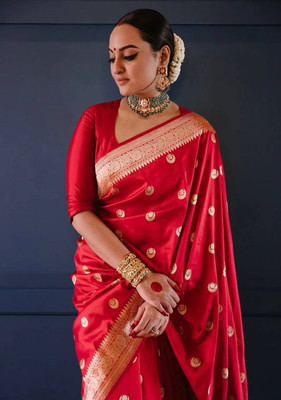 aaravtrendz Woven, Self Design Banarasi Jacquard Saree(Red)