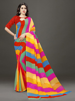 LAKHADATARI PRINTS Printed Leheria Georgette Saree(Multicolor)