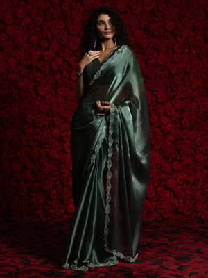 Sareemall Embellished Bollywood Tissue Saree(Green)