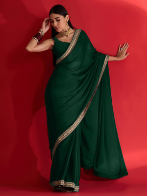 Tasrika Embellished Bollywood Satin Saree(Green)