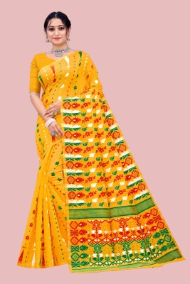 Goral Woven Jamdani Cotton Silk, Jacquard Saree(Yellow)