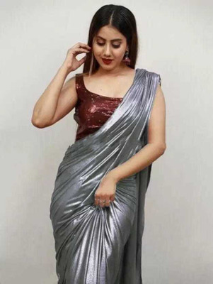 fiorrifab Solid/Plain Bollywood Lycra Blend Saree(Silver)