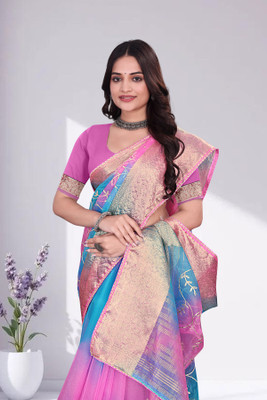 Aarunika SKT Solid/Plain Bollywood Organza Saree(Pink)