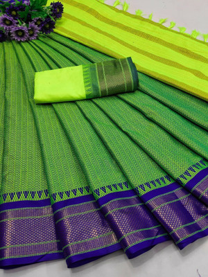VRINDITA FASHION Woven Mysore Cotton Silk Saree(Light Green)