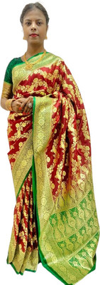SHOPEEZY TEX FAB Woven Banarasi Art Silk Saree(Brown)