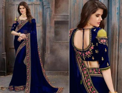 HHK FASHION Embroidered, Self Design, Woven Banarasi Georgette Saree(Blue)