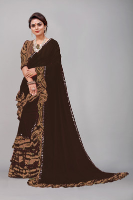 Georgette Saree Printed, Self Design, Dyed Bollywood Georgette, Chiffon Saree(Brown)