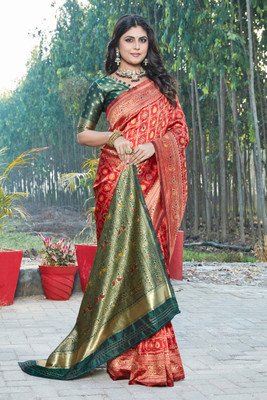 Houri Fab Woven Banarasi Cotton Silk Saree(Red)