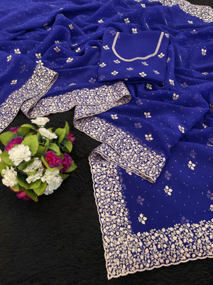 KHRITI FAB Embroidered Bollywood Organza Saree(Blue)