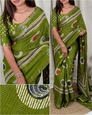 Divastri Printed Bollywood Cotton Blend Saree(Green)