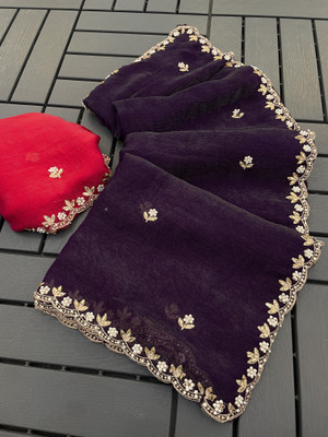 Zari and Ziba Embroidered Bollywood Jimmy choo Saree(Purple)