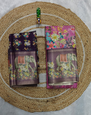 aarohicreation Printed Bollywood Silk Blend Saree(Pink, Purple)