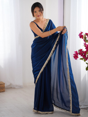 Divastri Solid/Plain Bollywood Satin Saree(Blue)