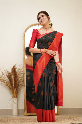 Handsel Woven Banarasi Jacquard, Silk Blend Saree(Black)