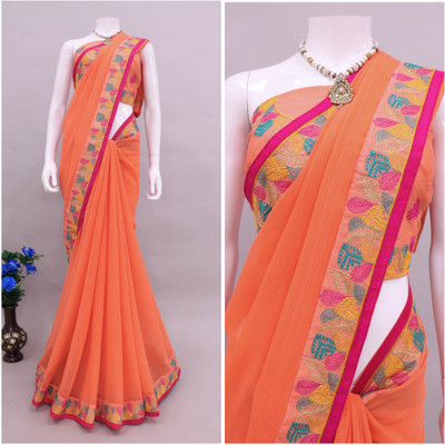 PRYAG SAREES Embroidered Bollywood Georgette Saree(Orange)