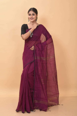 Parbati fashion Solid/Plain Handloom Cotton Silk Saree(Magenta)