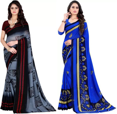Leelavati Printed Daily Wear Georgette Saree(Pack of 2, Multicolor, Blue)