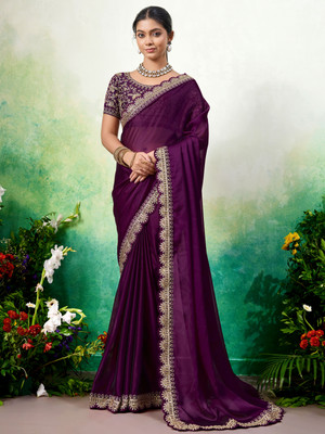 Vivan Fab Embroidered Bollywood Silk Blend Saree(Multicolor)
