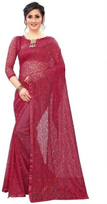 NORAFLEX Embroidered Bollywood Net Saree(Maroon)