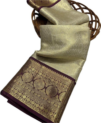Akram Textiles Hub Woven Banarasi Cotton Silk, Art Silk Saree(White, Purple)