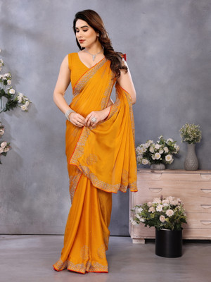 Sareeve Embellished, Solid/Plain Bollywood Chiffon, Georgette Saree(Yellow)