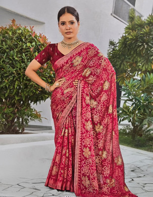 Roopam Printed Chanderi Pure Silk Saree(Red)