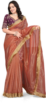 Brahmani Creation Embroidered Daily Wear Net Saree(Orange)