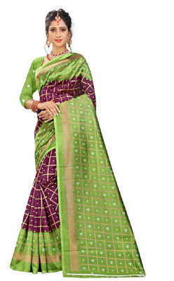 Kanooda Prints Printed Bandhani Art Silk Saree(Light Green)