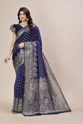 RJTAJ FAB Woven Banarasi Art Silk Saree(Dark Blue)