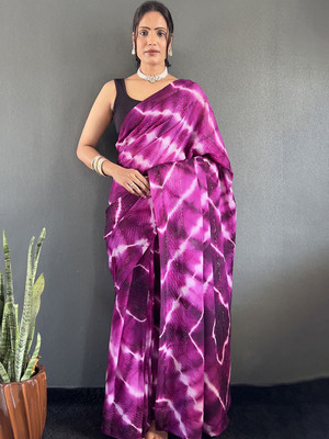 HERE&NOW Dyed Banarasi Nylon Saree(Purple)