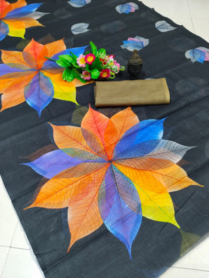 Gajal Floral Print Kanjivaram Linen, Cotton Linen Saree(Multicolor)
