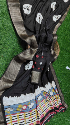 Classy Foriever Printed Bandhani Crepe Saree(Black)