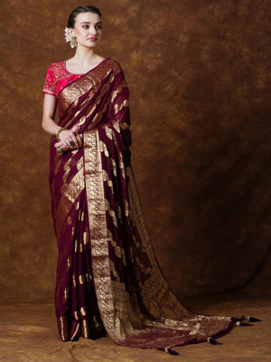 Divastri Woven Kanjivaram Georgette Saree(Maroon)