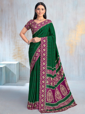 Divastri Printed Bollywood Crepe Saree(Green)