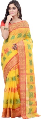 DipDiya Self Design, Woven, Embellished Tant Pure Cotton Saree(Yellow)