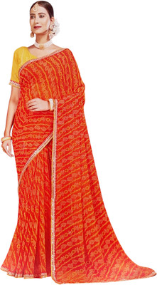 ASTEYAM Printed Bandhani Georgette Saree(Orange)