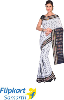 handloom paridhaan Printed Sambalpuri Pure Cotton Saree(White)