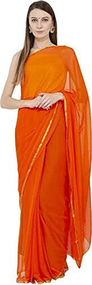 Durga Emporio Solid/Plain Bollywood Chiffon Saree(Orange)