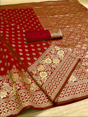 R K INFINITIVE Woven Kanjivaram Jacquard Saree(Red)