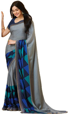 SUPUJIT Printed, Digital Print, Floral Print Bollywood Georgette Saree(Grey)