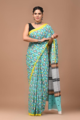 Om Traders Printed Saree with Attached Blouse Cotton Silk Saree(Multicolor)