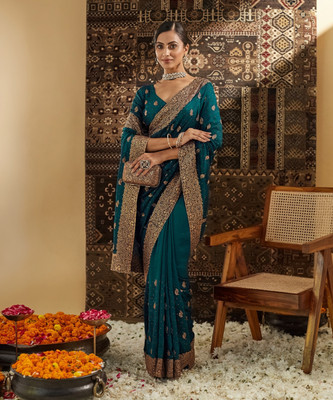KASEE Embellished Chanderi Cotton Silk Saree(Pink)