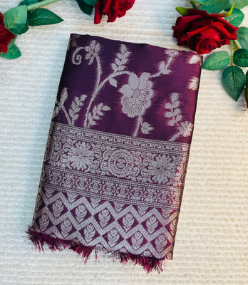 Pallu Patola Printed Bandhani Pure Silk Saree(Purple)
