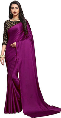 Dhanush Creation Solid/Plain Bollywood Satin Saree(Pink)