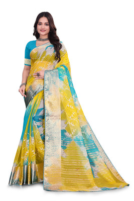 Aarunika fashion Solid/Plain Bollywood Organza Saree(Light Blue)