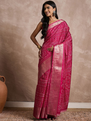 Sareemall Printed Chinnalapattu Silk Blend Saree(Pink)