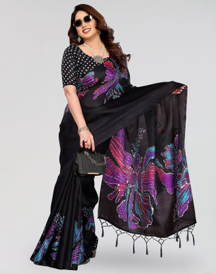 Nirvaan Printed Bollywood Art Silk Saree(Purple, Black)