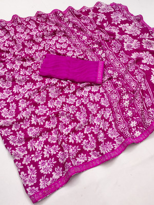 kashvi sarees Floral Print Bollywood Georgette, Lace Saree(Pink)