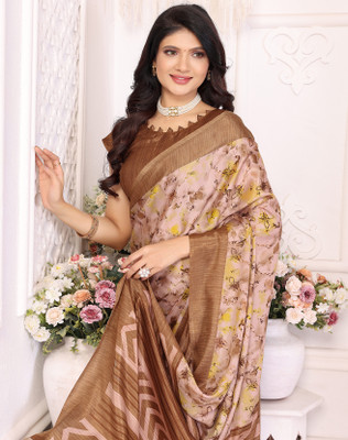 YASHIKA Printed Daily Wear Tussar Silk Saree(Brown)