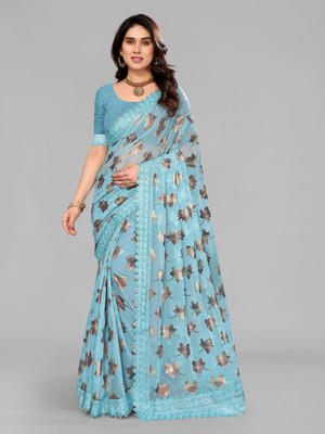 RADHEYUB Self Design Daily Wear Lycra Blend Saree(Light Blue)